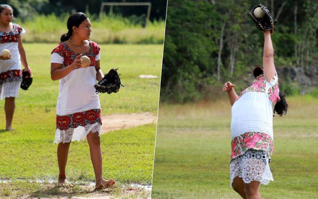 Ellas son las Diablillas Mestizas de Hondzonot:  El equipo de sóftbol maya que ‘la rompe’ con huipil