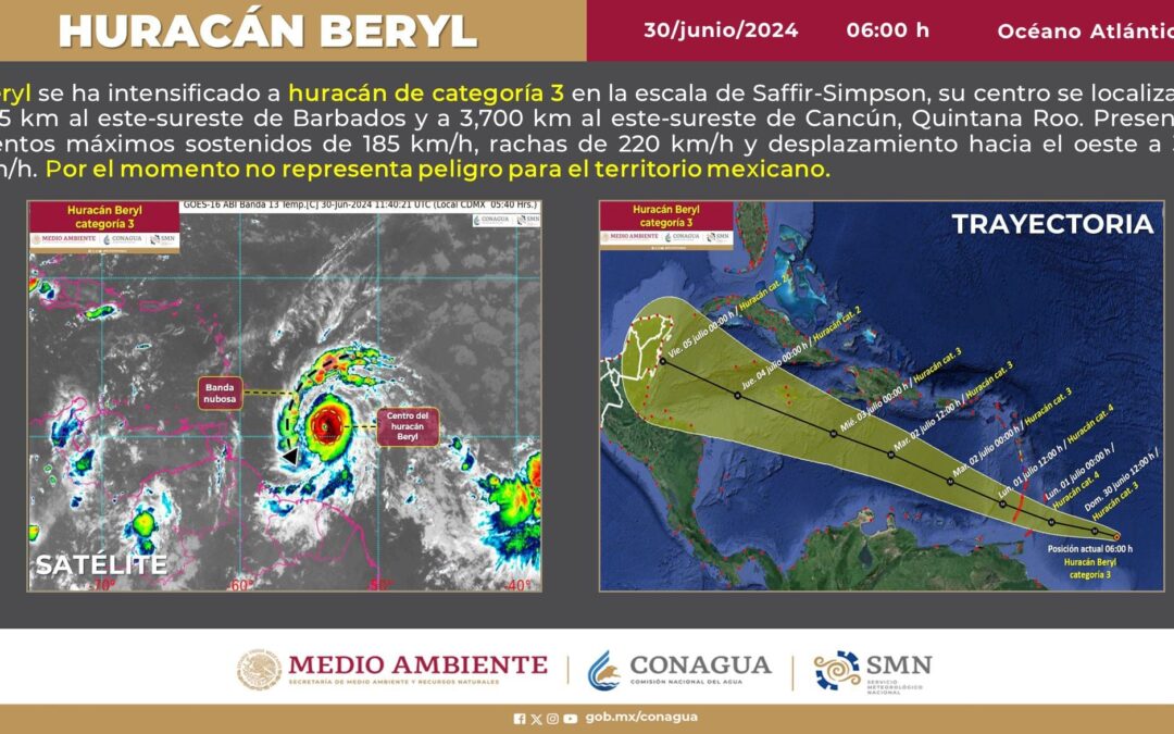 ‘Beryl’ amenaza al Caribe: Se convierte en huracán categoría 3