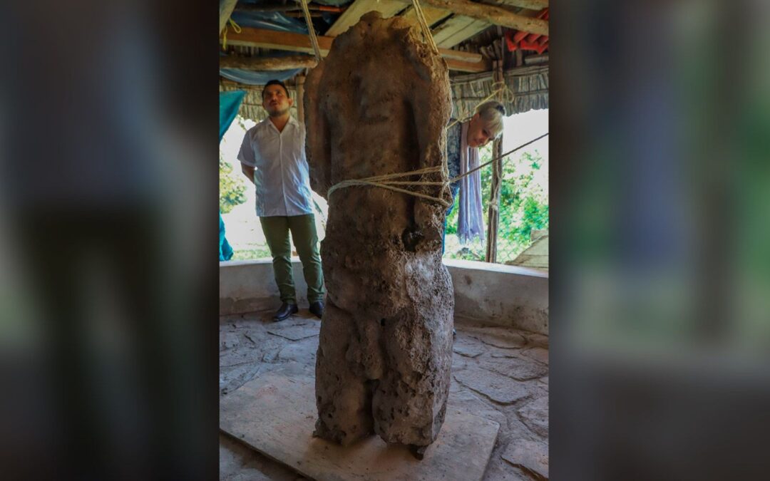 INAH en Tren Maya: Hallan escultura de guerrero decapitado