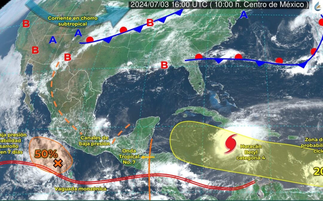 Huracán ‘Beryl’ no viene solo: Onda tropical 7 y canal de baja presión amenazan a la Península de Yucatán