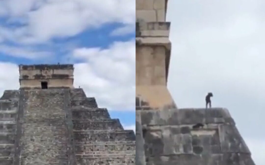 ¿’Lomito’ explorador? Captan a perro en la cima de la pirámide de Chichén Itzá