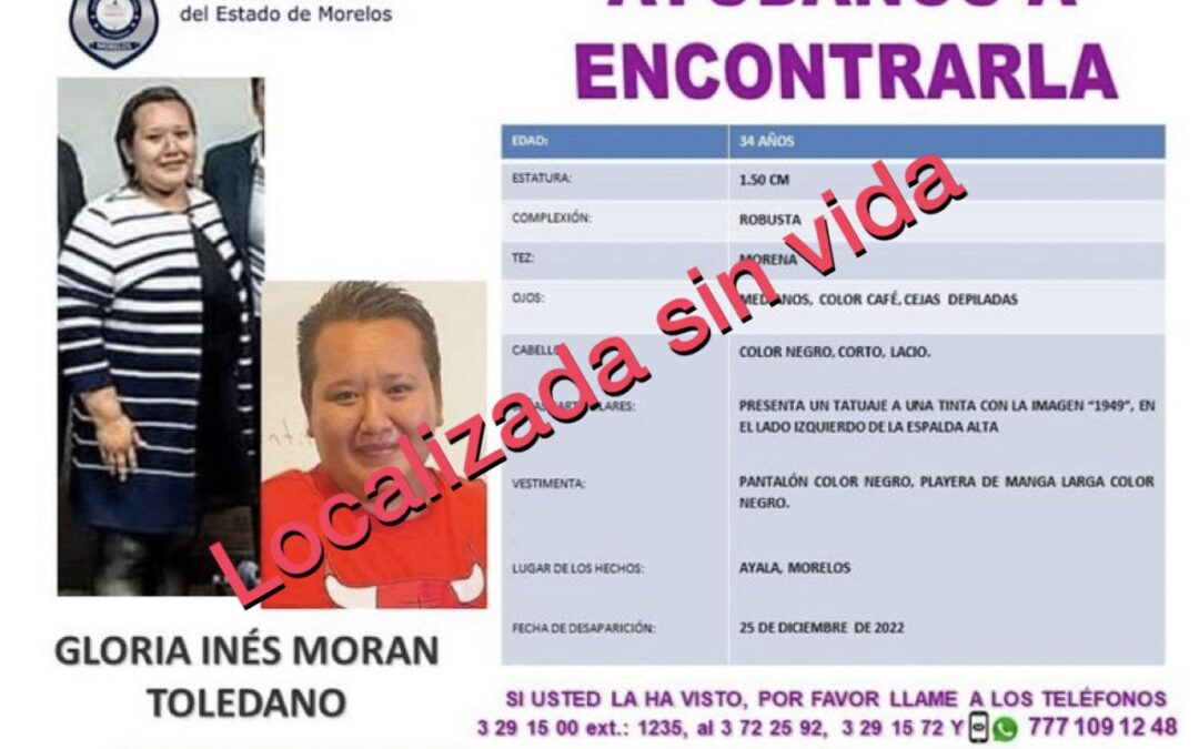 Hallan sin vida a Gloria Morán, exagente de la Fiscalía de Morelos