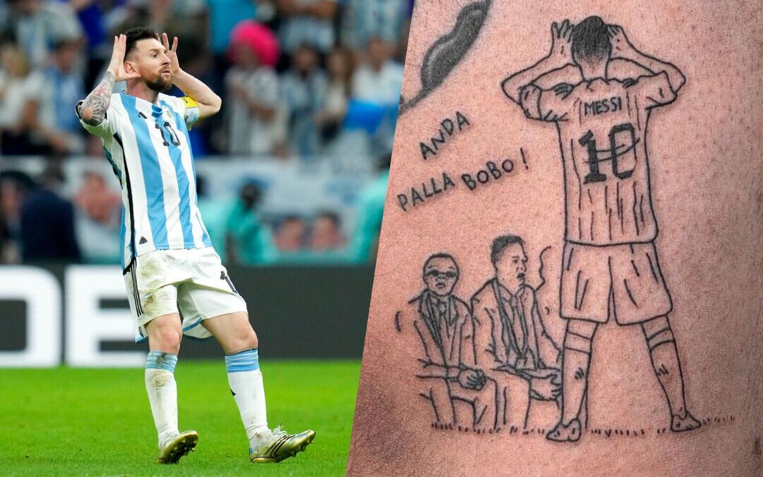 Aficionados se tatúan festejo de Messi al estilo Riquelme y frase ‘¿Qué miras, bobo?’