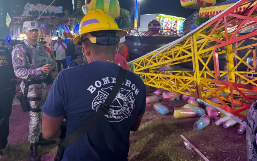 Desplome de juego mecánico en feria de Acapulco deja 2 lesionados (VIDEO)