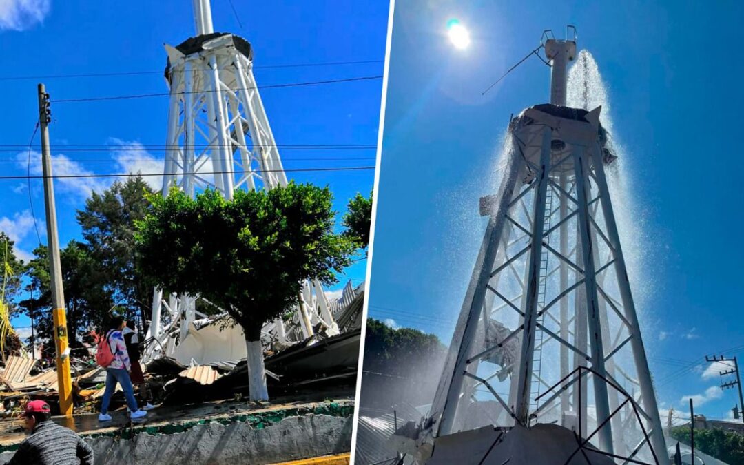 Colapsa tanque de agua elevado en Puebla a dos días de su inauguración: hay dos muertos