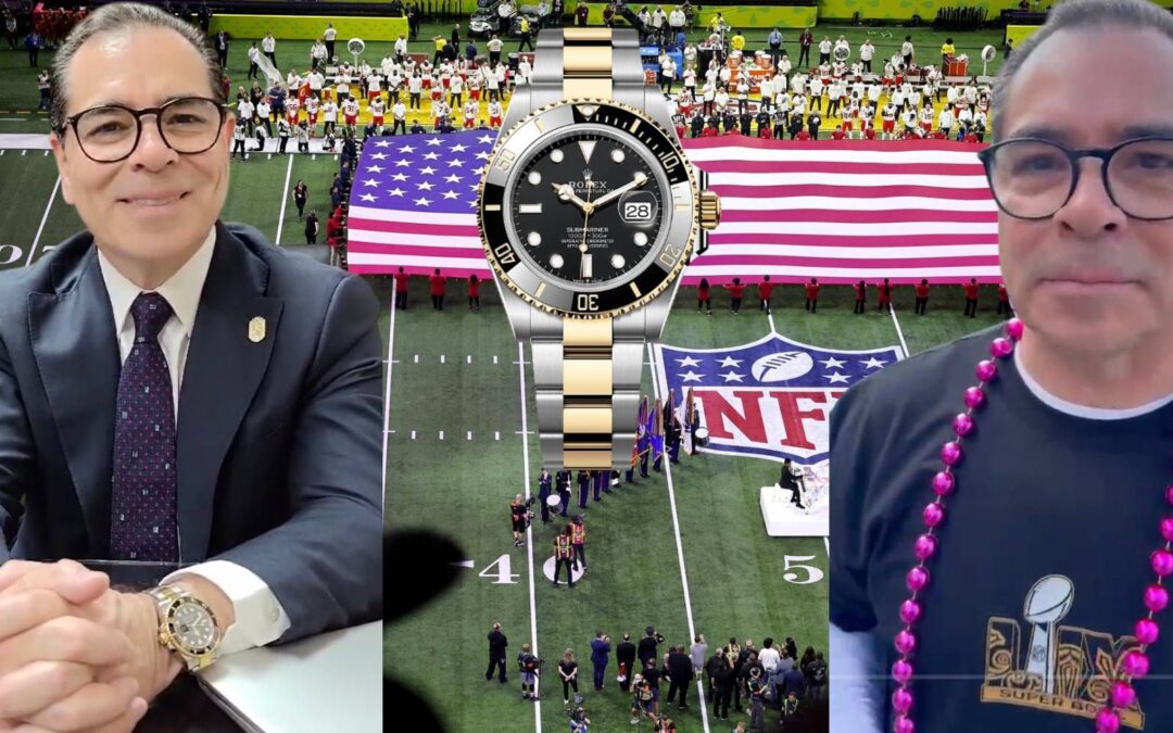 Secretario de Mexicali fue al Super Bowl 2025, pero su reloj de casi 400 mil pesos se roba el show