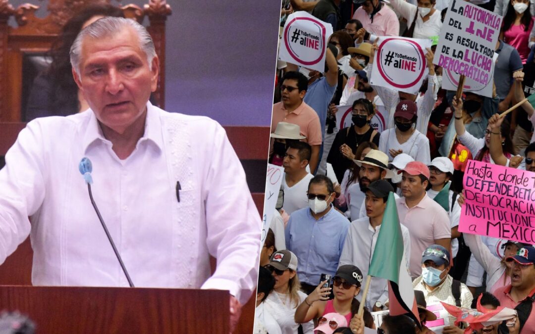 Adán Augusto López ‘pelusea’ marcha en defensa del INE: ‘Fue una caricatura’